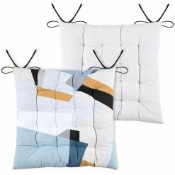 LOVELY CASA Lot De 4 Galettes De Chaise 16 Points 40x40 Quadro Bleu Coton - Bleu -banc et tabouret Soldes Boutique 56073958 4