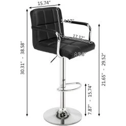 Fortuna Lai Chaises De Bar 2, Tabourets Hauts,avec Accoudoirs, Avec Dossier, Siège De Cuisine, Cadre En Acier, Montage Facile, Hauteur Totale 80cm, Avec Dossier + Repose-pieds, Le Noir -banc et tabouret Soldes Boutique 56095085 5