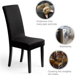 PERLE RARE Housse De Chaise Décor 4 Pièces Housse De Chaise Stretch-Housse Couverture De Chaise De Matériau Spandex élastique Pour Un Ajustement Universel, Très Facile à Nettoyer Et Durable (Paquet De 4, Noir) 11 PERLE RARE Housse De Chaise Décor 4 Pièces Housse De Chaise Stretch-Housse Couverture De Chaise De Matériau Spandex élastique Pour Un Ajustement Universel, Très Facile à Nettoyer Et Durable (Paquet De 4, Noir) -banc et tabouret Soldes Boutique 56095811 5