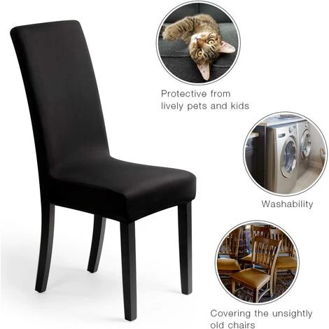 PERLE RARE Housse De Chaise Décor 4 Pièces Housse De Chaise Stretch-Housse Couverture De Chaise De Matériau Spandex élastique Pour Un Ajustement Universel, Très Facile à Nettoyer Et Durable (Paquet De 4, Noir) 7 PERLE RARE Housse De Chaise Décor 4 Pièces Housse De Chaise Stretch-Housse Couverture De Chaise De Matériau Spandex élastique Pour Un Ajustement Universel, Très Facile à Nettoyer Et Durable (Paquet De 4, Noir) – Image 5