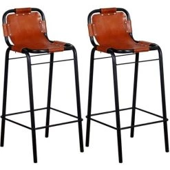 VidaXL Tabourets De Bar 2 Pcs Cuir Véritable - Brun