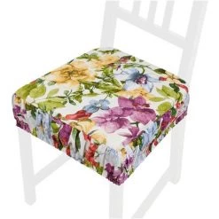 EMMEVI Coussin Pour Chaise En Coton Amovible Lavable Bande Élastique Fleuri Vif - Violet