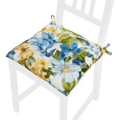 EMMEVI Coussin Pour Chaise Doux Universel Lacets De Fixation Lavable Fleuri Vif - Bleu