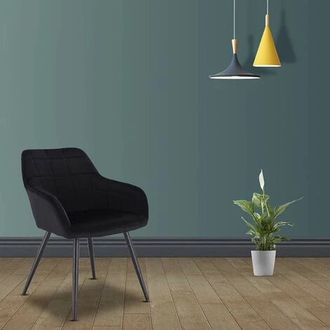 WOLTU Chaise De Salle à Manger Siège Bien Rembourré En Velours. Chaise De Cuisine. Pieds en Métal. Noir 5 WOLTU Chaise De Salle à Manger Siège Bien Rembourré En Velours. Chaise De Cuisine. Pieds en Métal. Noir – Image 3