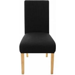 FLYME 4 PCS Stretch Jacquard Chaise Protecteur Élastique Spandex Housses Housses De Chaise， Noir