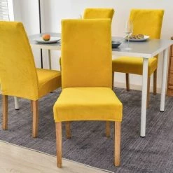 HANBING 4 Pièces De Housse De Chaise Housse De Chaise élastique En Fibre De Polyester Domestique (hauteur Du Dossier Jaune 45-60 Cm) -banc et tabouret Soldes Boutique 56691546 3