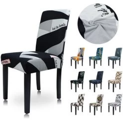 Thsinde Housse De Chaise De Salle à Manger élastique 4 Pièces Housse De Chaise Universelle Imprimée Housse De Chaise Antidérapante-QY17 -banc et tabouret Soldes Boutique 56755005 2