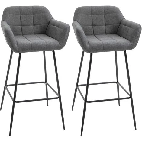 HOMCOM Lot De 2 Tabourets De Bar Design Assise Dossier Capitonné Repose-pied Acier Noir Aspect Lin Gris - Gris 3 HOMCOM Lot De 2 Tabourets De Bar Design Assise Dossier Capitonné Repose-pied Acier Noir Aspect Lin Gris - Gris