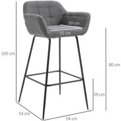 HOMCOM Lot De 2 Tabourets De Bar Design Assise Dossier Capitonné Repose-pied Acier Noir Aspect Lin Gris - Gris 9 HOMCOM Lot De 2 Tabourets De Bar Design Assise Dossier Capitonné Repose-pied Acier Noir Aspect Lin Gris - Gris -banc et tabouret Soldes Boutique 57123274 3