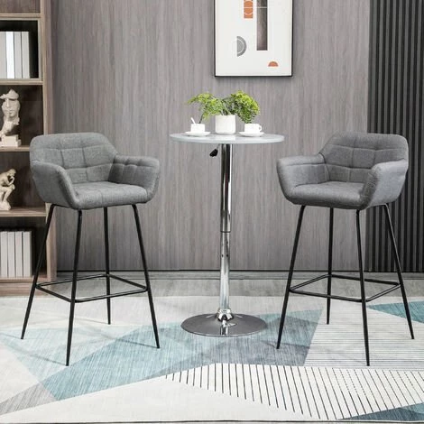 HOMCOM Lot De 2 Tabourets De Bar Design Assise Dossier Capitonné Repose-pied Acier Noir Aspect Lin Gris - Gris 6 HOMCOM Lot De 2 Tabourets De Bar Design Assise Dossier Capitonné Repose-pied Acier Noir Aspect Lin Gris - Gris – Image 4