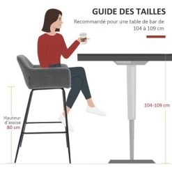 HOMCOM Lot De 2 Tabourets De Bar Design Assise Dossier Capitonné Repose-pied Acier Noir Aspect Lin Gris - Gris 11 HOMCOM Lot De 2 Tabourets De Bar Design Assise Dossier Capitonné Repose-pied Acier Noir Aspect Lin Gris - Gris -banc et tabouret Soldes Boutique 57123274 5