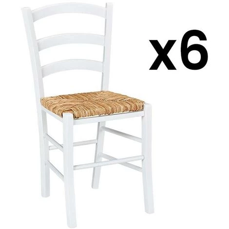VENTE-UNIQUE.COM Lot De 6 Chaises PAYSANNE - Hêtre Massif Teinté Blanc, Paille De Riz - Blanc 3 VENTE-UNIQUE.COM Lot De 6 Chaises PAYSANNE - Hêtre Massif Teinté Blanc, Paille De Riz - Blanc