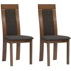 VENTE-UNIQUE.COM Lot De 2 Chaises BELINDA - Hêtre Et Tissu - Coloris : Noyer Et Anthracite - Gris Anthracite, Naturel Foncé