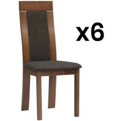 VENTE-UNIQUE.COM Lot De 6 Chaises BELINDA - Hêtre Et Tissu - Coloris : Noyer Et Anthracite - Gris Anthracite, Naturel Foncé