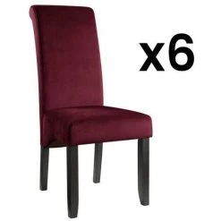 VENTE-UNIQUE.COM Lot De 6 Chaises DELINA - Velours Matelassé & Pieds Bois - Bordeaux - Bordeaux