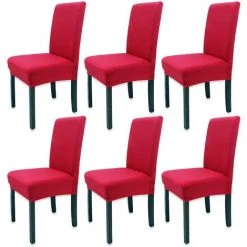 AUTRES 6 X Housse De Chaise Salle à Manger Extensible Stretch Couverture De Chaise Housse Pour Chaise Dossier Haut, Rouge