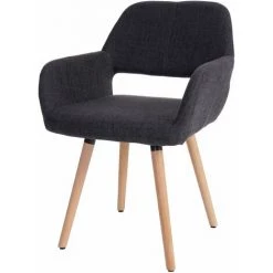 DéCOSHOP26 Chaise De Salle à Manger Bureau Visiteur Sans Roulette Design Rétro En Tissu Gris Foncé Pied En Bois Clair - Gris