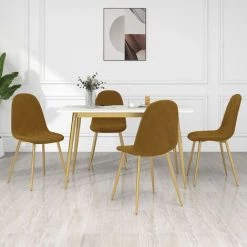 TRUE DEAL Chaises De Salle à Manger 4 Pcs Marron Velours