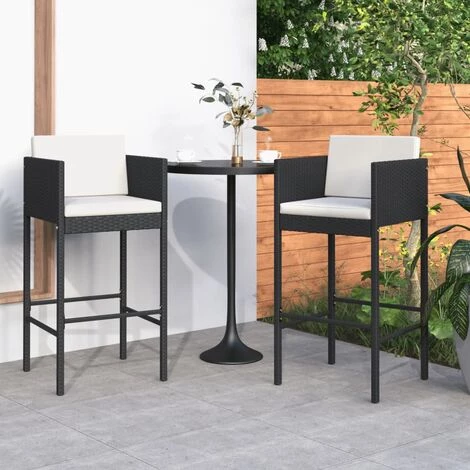 TRUE DEAL Tabourets De Bar 2 Pcs Avec Coussins Noir Résine Tressée 3 TRUE DEAL Tabourets De Bar 2 Pcs Avec Coussins Noir Résine Tressée