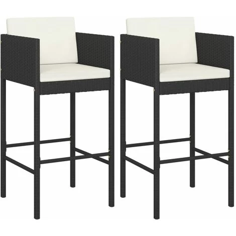TRUE DEAL Tabourets De Bar 2 Pcs Avec Coussins Noir Résine Tressée 4 TRUE DEAL Tabourets De Bar 2 Pcs Avec Coussins Noir Résine Tressée – Image 2