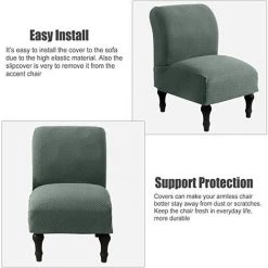 ILOVEMILAN Housse De Chaise Sans Accoudoirs, 1 Pièce En Tissu Sergé Extensible, Housse De Chaise D'appoint Amovible, Lavable, Housse De Chaise Pour Hôtel, Salon, Décoration D'intérieur, Vert Matcha -banc et tabouret Soldes Boutique 58072341 4