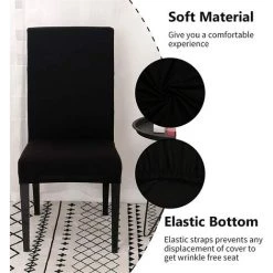 AUTRES Lot De 6 Housses De Chaise Extensibles Universelle - Moderne - Noir -banc et tabouret Soldes Boutique 58078610 3