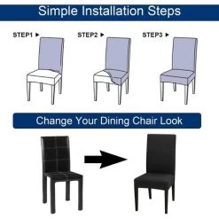 AUTRES Lot De 6 Housses De Chaise Extensibles Universelle - Moderne - Noir -banc et tabouret Soldes Boutique 58078610 4