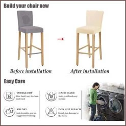 READCLY Housses De Chaise De Salle à Manger Lavables Amovibles Extensibles, Housses De Tabouret De Bar, Housses De Chaise De Bar Housse De Siège De Comptoir De Pub (Crème,Set Of 4) -banc et tabouret Soldes Boutique 58653692 4