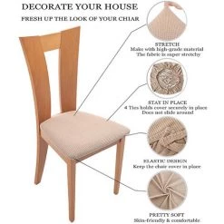 AIDUCHO Housses De Siège Jacquard Pour Chaises De Salle à Manger Chaise Extensible Coussin De Siège Housses Lavable Amovible Housses De Chaise De Cuisine De Salle à Manger (Café Léger,Set Of 6) -banc et tabouret Soldes Boutique 58662535 3