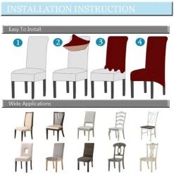 ENLENK Grande Housse De Chaise De Salle à Manger Jacquard Extensible (Noir, 4 Pièces) -banc et tabouret Soldes Boutique 58843204 3