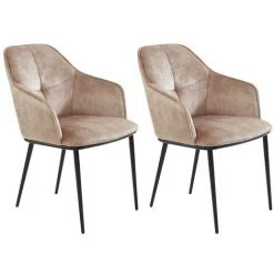 VENTE-UNIQUE.COM Lot De 2 Chaises Avec Accoudoirs - Velours Et Métal - Beige - ELERINA - Beige