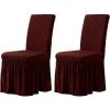 HIASDFLS Lot De 2 Housses De Chaise De Salle À Manger Extensibles Avec Jupe En Élasthanne, Lavables Et Amovibles Pour La Maison, Les Cérémonies, Les Fêtes De Mariage (2 Pièces, Couleur Vin)