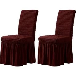 HIASDFLS Lot De 2 Housses De Chaise De Salle À Manger Extensibles Avec Jupe En Élasthanne, Lavables Et Amovibles Pour La Maison, Les Cérémonies, Les Fêtes De Mariage (2 Pièces, Couleur Vin)