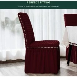 HIASDFLS Lot De 2 Housses De Chaise De Salle À Manger Extensibles Avec Jupe En Élasthanne, Lavables Et Amovibles Pour La Maison, Les Cérémonies, Les Fêtes De Mariage (2 Pièces, Couleur Vin) -banc et tabouret Soldes Boutique 59249985 4