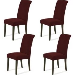 HIASDFLS Housse De Chaise Extensible Lot De 4, Housse Chaise Extensibles Amovibles Pour Chaise De Salle À Manger, Housses De Chaises Pour Hôtel, Cérémonie, Banquet, Cuisine, Restaurant, Rouge Foncé