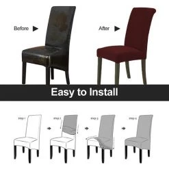 HIASDFLS Housse De Chaise Extensible Lot De 4, Housse Chaise Extensibles Amovibles Pour Chaise De Salle À Manger, Housses De Chaises Pour Hôtel, Cérémonie, Banquet, Cuisine, Restaurant, Rouge Foncé -banc et tabouret Soldes Boutique 59250150 5