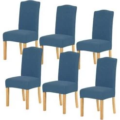 ZOLGINAH Housse De Chaise 6 Pièces,Salle à Manger Stretch Extensible Antidérapante Couverture De Chaise,Housse De Salle à Manger Amovible Lavable Housse De Chaise Pour Salle(6 Pièces,Bleu Denim)