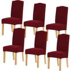 ZOLGINAH Housse De Chaise 6 Pièces,Salle à Manger Stretch Extensible Antidérapante Couverture De Chaise,Housse De Salle à Manger Amovible Lavable Housse De Chaise Pour Salle à Manger(6 Pièces,Rouge Foncé)