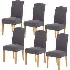 ZOLGINAH Housse De Chaise 6 Pièces,Salle à Manger Stretch Extensible Antidérapante Couverture De Chaise,Housse De Salle à Manger Amovible Lavable Housse De Chaise Pour Salle(6 Pièces,Gris)