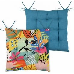 LOVELY CASA Lot De 4 Galettes De Chaise 9 Points 40x40 Popart Canard Coton - Bleu -banc et tabouret Soldes Boutique 59402567 4