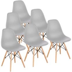 Aqrau Lot De 6 Chaise, Table à Manger - Pieds Bois - Gris