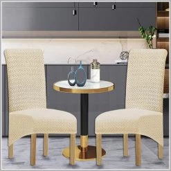 CATHERINE Grande Housse De Chaise De Salle à Manger Jacquard Extensible (Beige1, 2 Pièces) -banc et tabouret Soldes Boutique 59486280 2