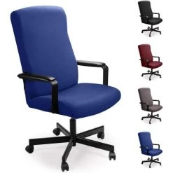 HEGUYEY Housse Pour Chaise De Bureau Housse De Fauteuil Rotatif Housse Tissu élastique Amovible Housse De Chaise Extensible Slipcover Chair Cover Protector Pour Chaise De Bureau Accoudoirs Chaise-Bleu,2PCS-M