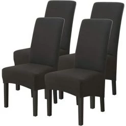 HEGUYEY Housse De Chaise De Salle à Manger Lot De 4 Pack Noir, Housse Pour Grande Chaise Universelle Et Extensible Parfait Pour Protéger Couvre Les Meubles De Mariage Hôtel Restaurant Salon
