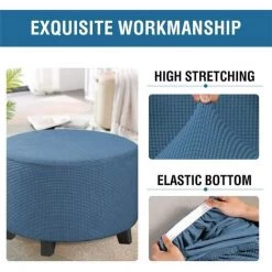 LYCXAMES Housses De Pouf Extensibles Housses De Pouf Rondes Housses De Repose-Pieds Amovibles Housses De Protection Pour Pouf De Rangement Pour Salon (Dusty Blue, X-Large) -banc et tabouret Soldes Boutique 59788964 3