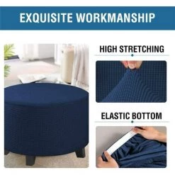 LYCXAMES Housses De Pouf Extensibles Housses De Pouf Rondes Housses De Repose-Pieds Amovibles Housses De Protection Pour Pouf De Rangement Pour Salon (Navy, Grande) -banc et tabouret Soldes Boutique 59789050 3