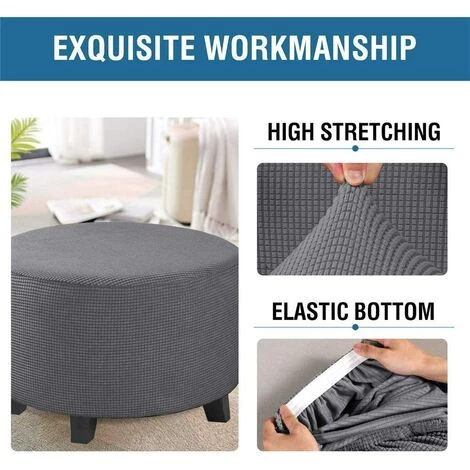 LYCXAMES Housses De Pouf Extensibles Housses De Pouf Rondes Housses De Repose-Pieds Amovibles Housses De Protection Pour Pouf De Rangement Pour Salon (Gray, Grande) 5 LYCXAMES Housses De Pouf Extensibles Housses De Pouf Rondes Housses De Repose-Pieds Amovibles Housses De Protection Pour Pouf De Rangement Pour Salon (Gray, Grande) – Image 3