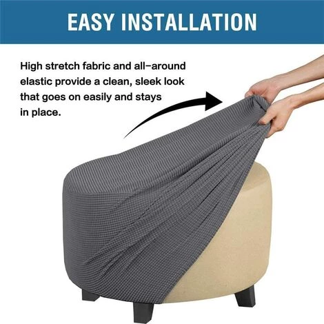 LYCXAMES Housses De Pouf Extensibles Housses De Pouf Rondes Housses De Repose-Pieds Amovibles Housses De Protection Pour Pouf De Rangement Pour Salon (Gray, Grande) 6 LYCXAMES Housses De Pouf Extensibles Housses De Pouf Rondes Housses De Repose-Pieds Amovibles Housses De Protection Pour Pouf De Rangement Pour Salon (Gray, Grande) – Image 4