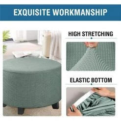 LYCXAMES Housses De Pouf Extensibles Housses De Pouf Rondes Housses De Repose-Pieds Amovibles Housses De Protection Pour Pouf De Rangement Pour Salon (Sage, Moyen) -banc et tabouret Soldes Boutique 59789260 3