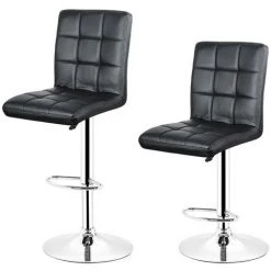 OOBEST Lot De 2 Tabourets De Bar Haut Chaise De Bar PU Chrome Hauteur Réglable Grande Base Φ 37 Cm Noir